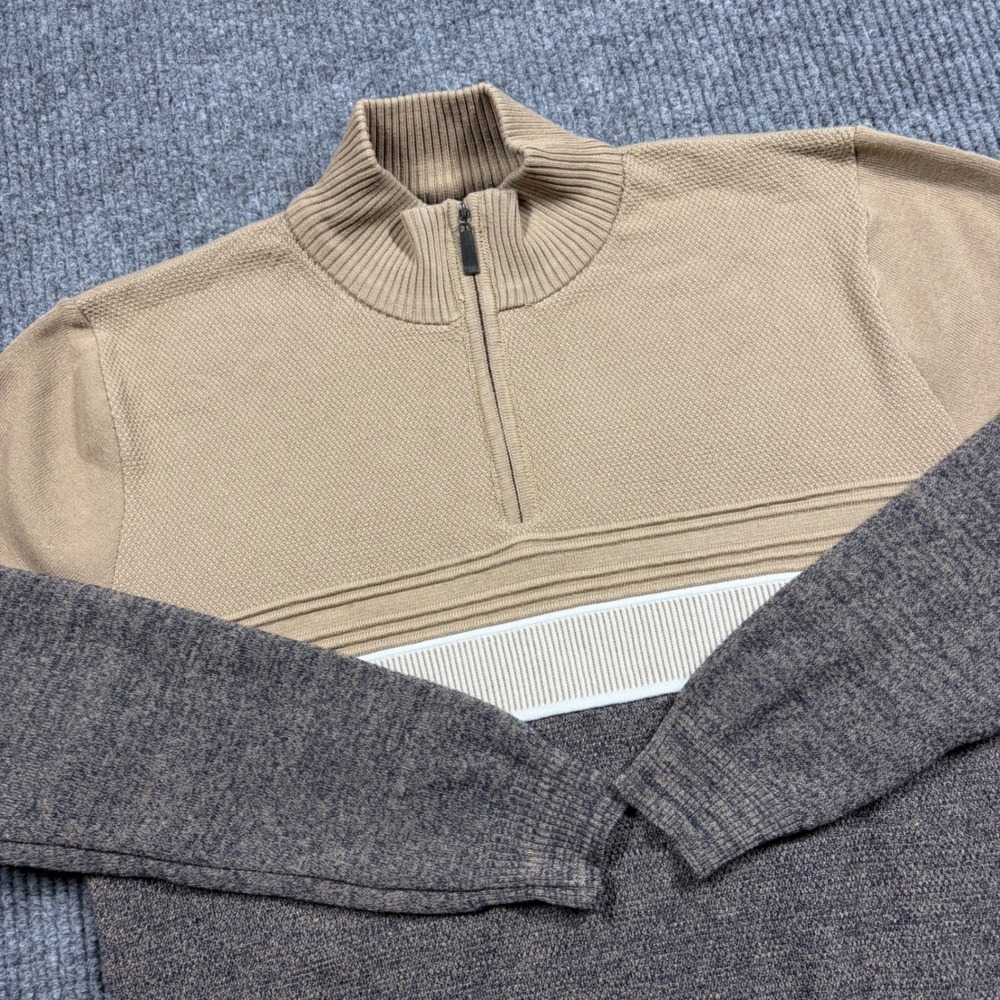 Six Lincoln Sweater Mens M New York 1/4 Zip Colorblock Tan Grey 0R9C097WN